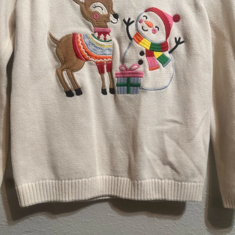 Gymboree Cream Sweater with‎ Reindeer and Snowman
